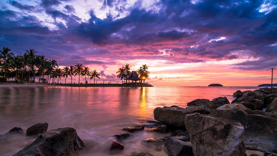 Wonderful purple sunset and rocks