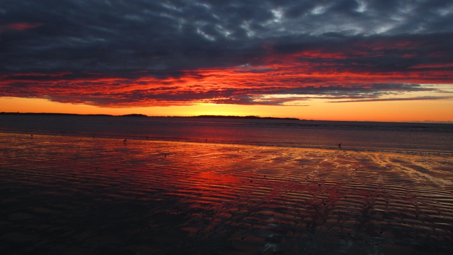 Wonderful Red Sunset and Clouds in Sky