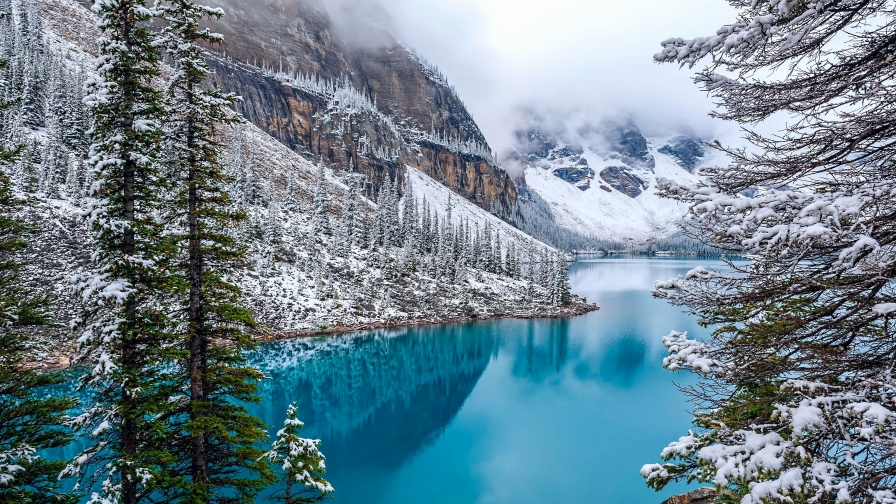 Wonderful Snowed Mountain Valley and Pure Blue River