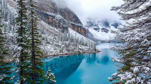 Wonderful Snowed Mountain Valley and Pure Blue River