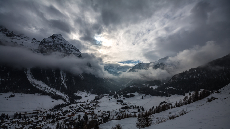 Wonderful Snowed Mountain Valley