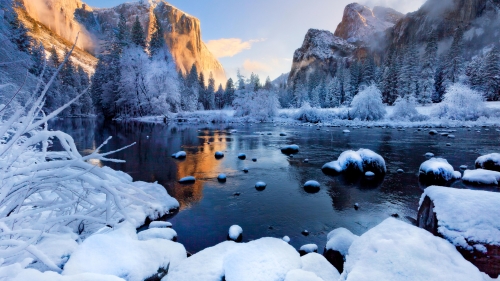 Wonderful Winter Lake in Mountain Valley