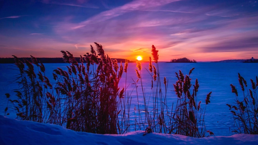 Wonderful Winter Sunset and Frozen Lake